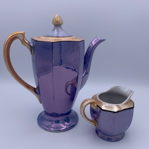 Vintage Japan Glanzgeschirr Kaffeekanne Milchkännchen blau/gold Kirschblüten Toshiro Shoten - Bild 2 von 8