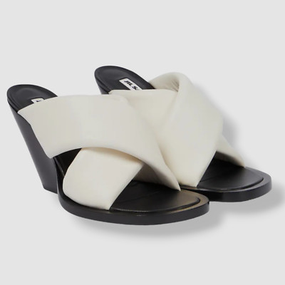 $730 Jil Sander Women's White Puffy Crisscross Slide Sandal Shoe Size 38 EU/8 US