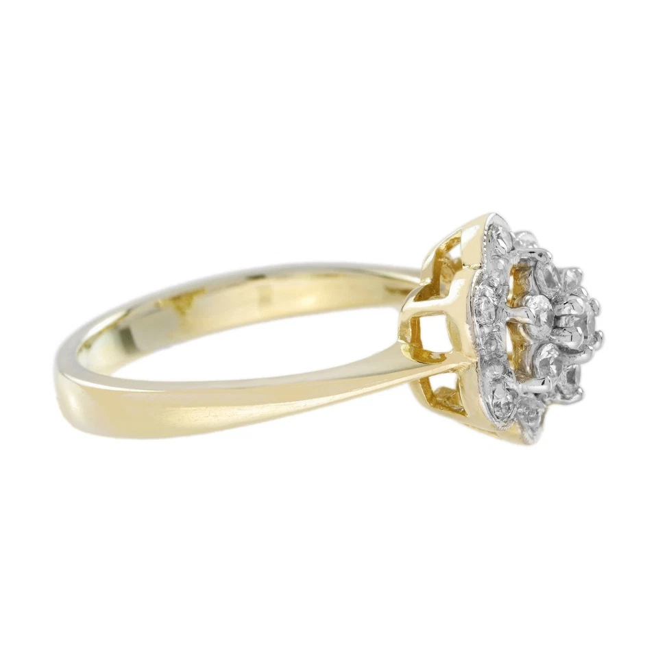 Diamond Vintage Style Floral Cluster Engagement Ring in 14K Two Tone Gold - Image 4 of 4