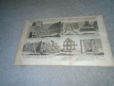Antique Engraving by Isaac Basire (1704-1768) of Battering Ram, Castle Siege