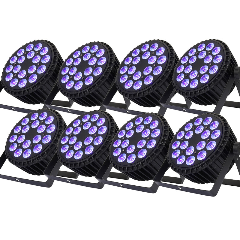 8Pcs SHEHDS Aluminum Alloy LED Flat Par 18X18W RGBWAUV Par Stage Lights DJ Disco