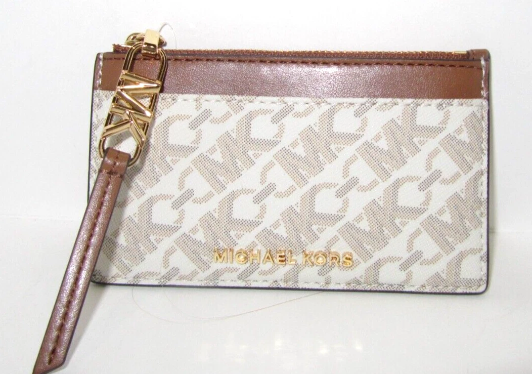 Michael Kors Empire Small Zip Card Case Vanilla Signature Luggage  