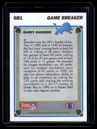 1991 Upper Deck Barry Sanders #GB1 Game Breaker Holograms Detroit Lions - Picture 2 of 2