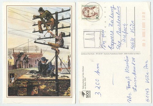 45301 - Telefonarbeiten auf den Dächern Berlins 1882 - AK, gelaufen 1994