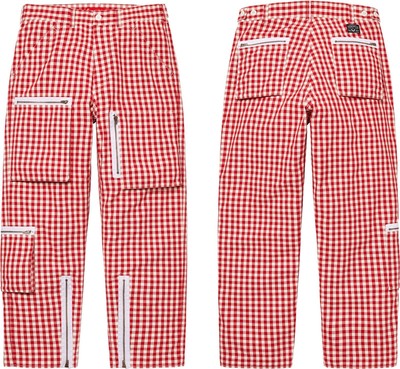 Supreme Gingham Flight Pant SS23 Red Cotton Blend Zip Patch Supreme Gingham Flight Pant SS23 Red Cotton Blend Zip Patch