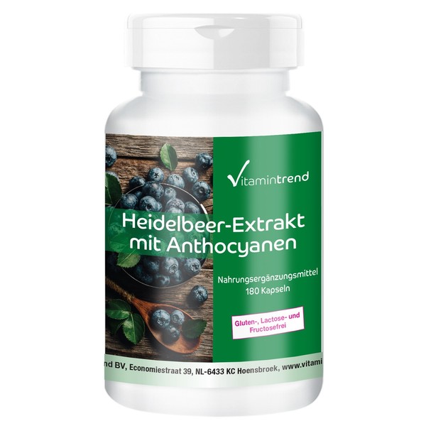 Heidelbeer-Extrakt 500 Mg - 180 Kapseln - 25 % Anthocyane - Vegan | Vitamintrend-image