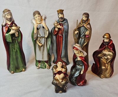 7 Piece Ceramic Nativity Set  3 Wise Men, Mary, Joseph, Baby & Sheppard