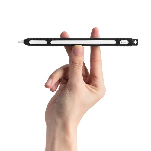 BLACK SILICONE GRIP CASE COVER WITH PEN CAP FOR APPLE PENCIL 2ND GENERATION 2018 - Picture 4 of 8
