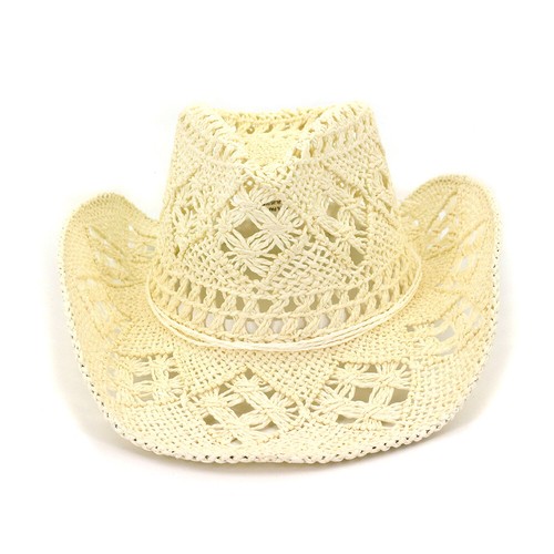 Straw Summer Cowboy Womens Cowgirl Hat Hand Knitting Western Hollow Out Sun Hat - Picture 12 of 22
