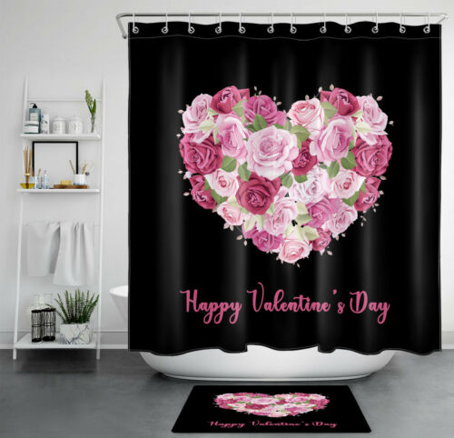 Valentine S Day Pink Purple Flowers, Purple And Black Shower Curtain Set