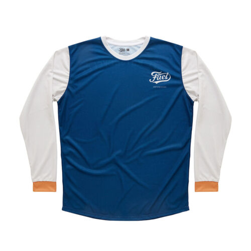 Camiseta deportiva todoterreno de motocicleta de dos tiempos de combustible azul/blanca - Imagen 1 de 4