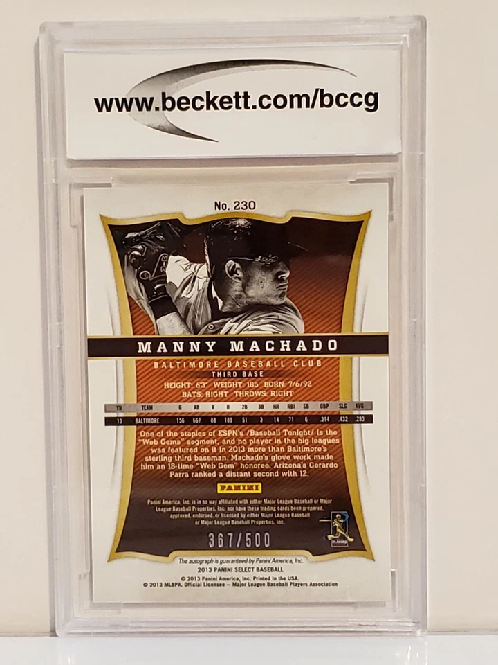 2013 Panini Select #230 Manny Machado Autographed RC BCCG 10 Mint Or Better - Image 4 of 4