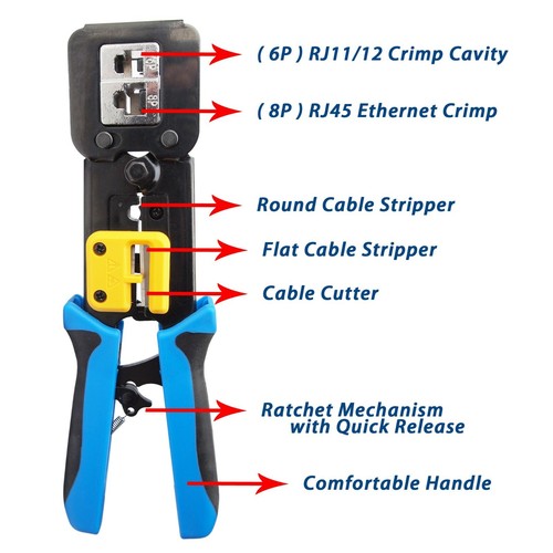 Outil de sertissage Ethernet RJ45 Crimper Cat5 Cat6 avec connecteurs de passage RJ45 - Photo 3/11