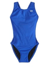 Girl's New TYR Durafast Elite Maxfit Blue Athletic Swim Suit #MDUS7Y 22 S 6/6X