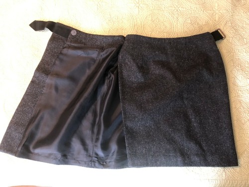 Vtg EUC New Frontier Womens sz S Black WOOL True Wrap Mini Skirt Lined - Picture 5 of 7