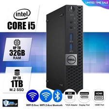 DELL Micro Desktop PC Computer i5, Up to 32GB RAM, M.2 SSD, Windows 10/11, WiFi