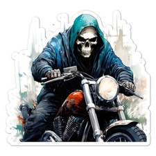 Grim Reaper Motorcycle, Vinyl Decal Sticker, Indoor Outdoor, 3 Sizes, 11059