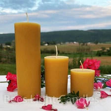 Pillar Candle Set 100% Natural Beeswax / Handmade in USA / 2 Inch Set Cylinders 