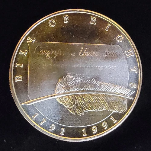 1991 US Bill of Rights Constitution Rare Bullion-999 Silver 1 Oz Ounce Art Coin
