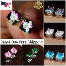 Sterling Silver Stud Earrings Cubic Zirconia Round Men Women 4PC CZ Earrings Set
