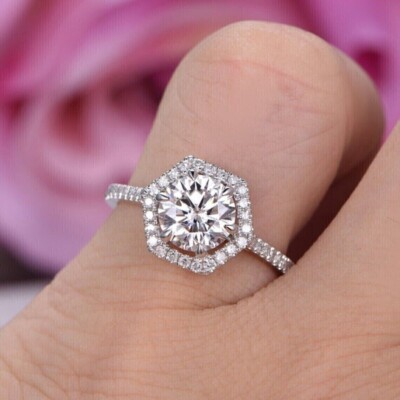 2.00 Ct Round Simulated Diamond Engagement Halo Ring 14k White Gold Plated