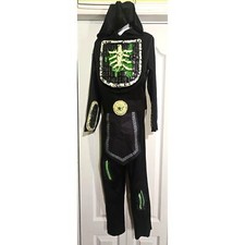 Kids Ninja Costume Hooded Jumpsuit Black Green Skeleton Halloween Boys MED
