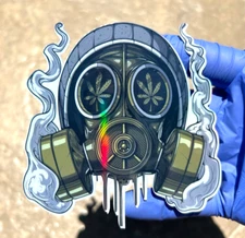 Bong Gas Mask Holographic Sticker Waterproof Vinyl Trippy 420 Stoner Art Decal