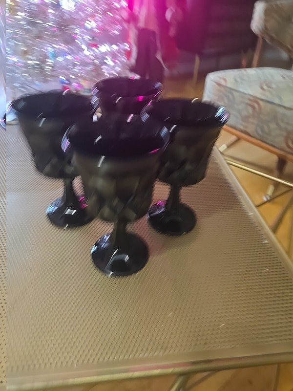 Set of 4 VTG Noritake Perspective Ebony Black Water Goblets Glasses 6.5" JJ#112
