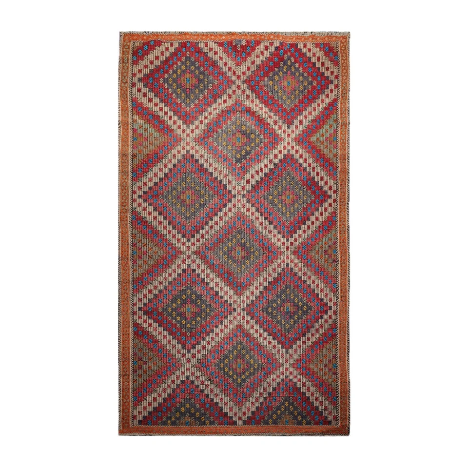 Rare Unique Vintage Turkish Kilim Hand Woven Wool Area Rug Rust 5'11" x 10'4" - Image 2 of 4
