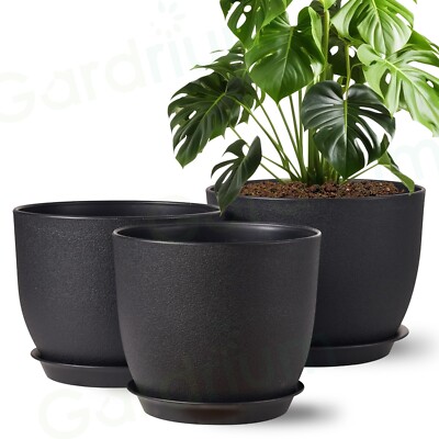 Gardrium 10-9-8 inch Planters Flower Plant Pots Indoor Black Set of 3