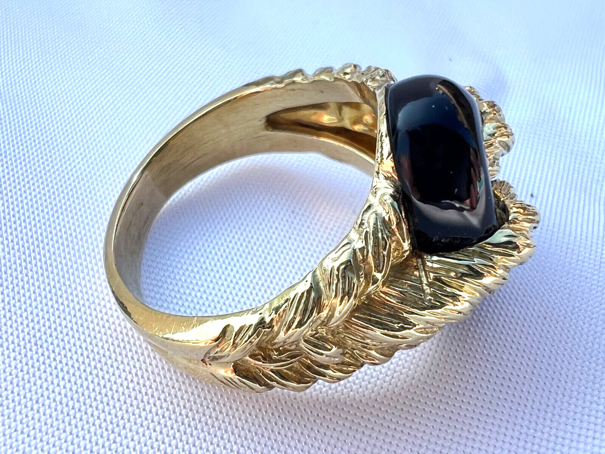 MAGNIFICENT ITALIAN 'COM' 18K GOLD BLACK ONYX RINGS SIZE 10.25 View 4