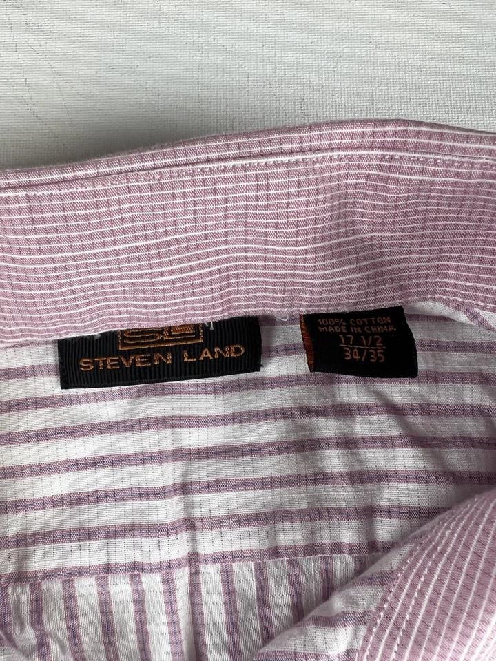Camisa Steven Land Para Hombre 17.5 34/35 Rosa Manga Larga Abotonada Puño Francés Borde Foto 2 de 4
