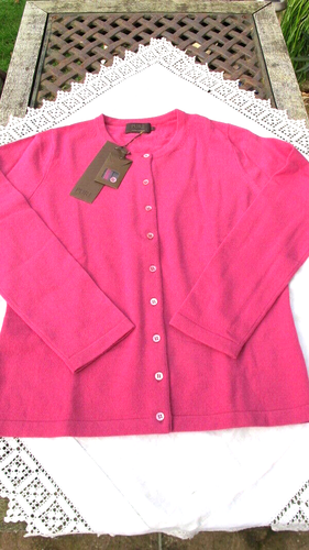 100% PURE CASHMERE CARDIGAN supersoft raspberry magenta luxury knit uk14 bnwt - Picture 3 of 6