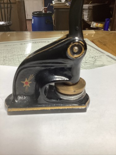 Sello de prensa notarial de escritorio de hierro fundido Paoli Indiana Box Company