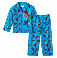 PJ Masks Toddler Boys Catboy, Gekko, and Owlette Blue Button Up Pajama Set Sz 2T