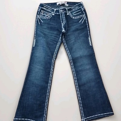 Laguna Beach Jean Co Womens 31 Dark Wash Thick Stitch Cross Bootcut Jeans Y2K
