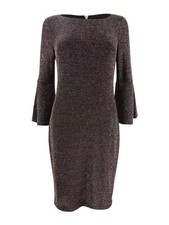 Calvin Klein Women's Bell-Sleeve Glitter Dress (10, Gold Multi)