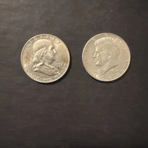 Two Half Dollars 1957 and 1964 - 90% Silver