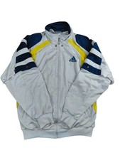 Adidas Vintage Trainingsjacke - Weiß/Navy/Gelb - Gr. M - Backprint
