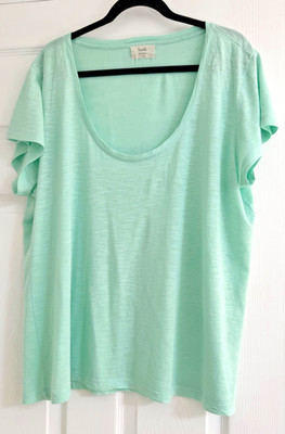 FAB HUSH PALE GREEN MARL SCOOP NECK COTTON MIX LIGHTWEIGHT TOP - XL (18)!!