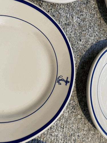 (9) Vintage Homer Diaz sales 6 inch SIDE BREAD PLATE Navy Fouled Anchor set of 9 - Picture 2 of 7