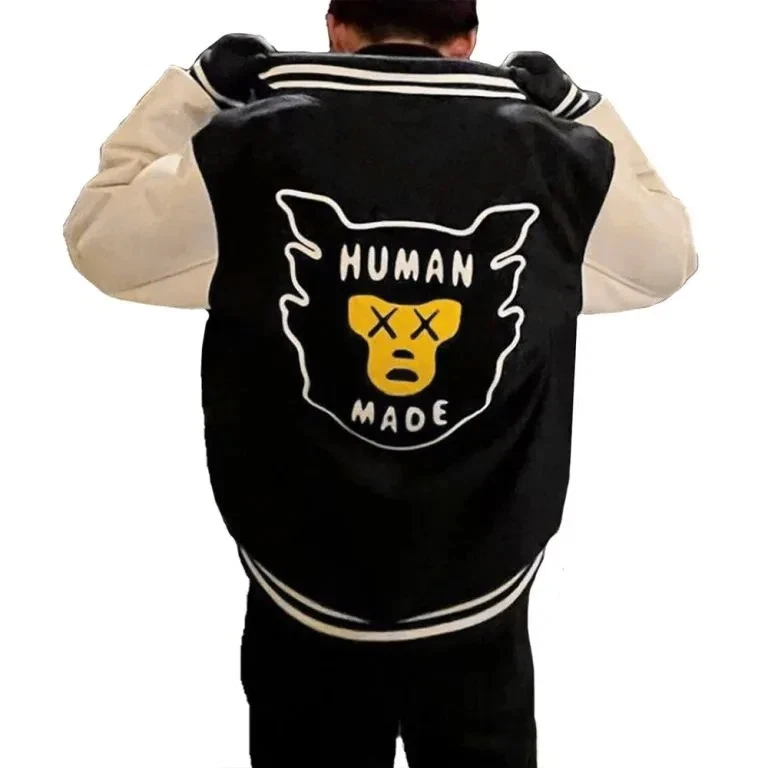 Human Made Kaws Black Wool Sleeves Varsity Letterman Men's Jacket