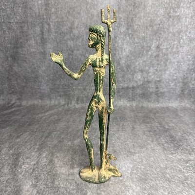 Vintage Mid Century Modern Greek Bronze Patina Neptune Ancient 11 1/2 