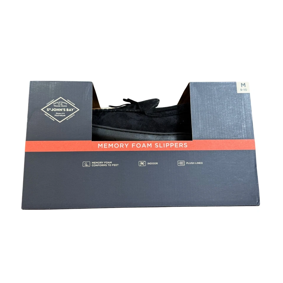 Zapatillas de espuma viscoelástica St. John's Bay para hombre medianas (9-10) negras estilo mocasín felpa Foto 2 de 4