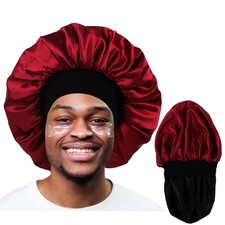 Bonnet for Men,Hair Sleeping,Double Layer Satin Black/Burgundy