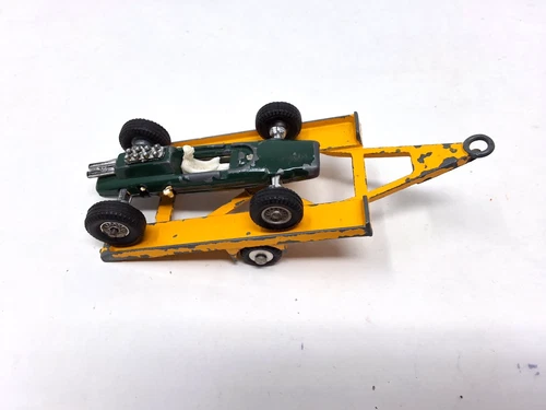 Vintage 1965 Corgi Yellow Racing Car Trailer with Penny Lotus Climax Racing Car