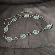 Western Concho Women Belt Silver Oval Medallion Cowgirl Waist Chain Turquoise