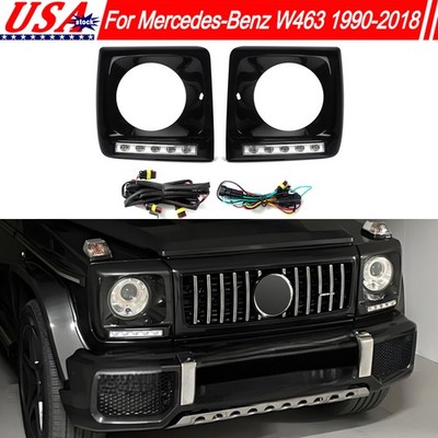 Fits Mercedes-Benz W463 G550 G63 1990-2018 Headlight Trim Bezel W/ LED DRL Black