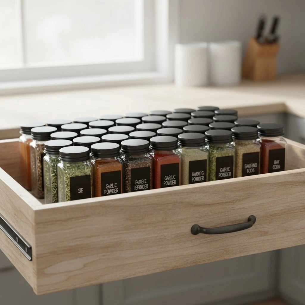 Elegant 25 Piece Glass Spice Jar Set with 547 Labels for an Organized Kitchen