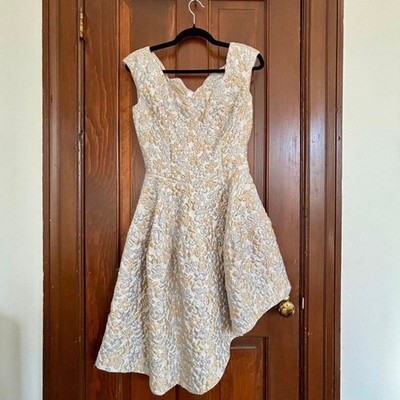 Simone Rocha Cream Silver Floral Jacquard Fit Flare Dress Bridal Cocktail Sz 2